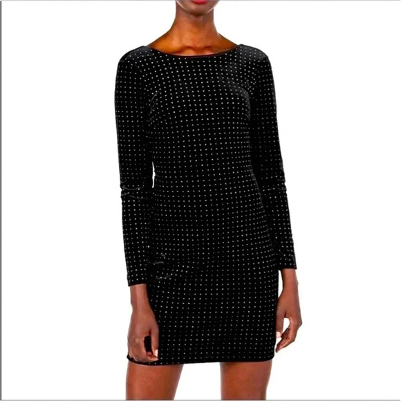 EXPRESS Dress Mini Velour Velvet Glitter Swiss Dot Holiday Party NWT Large - Picture 1 of 10